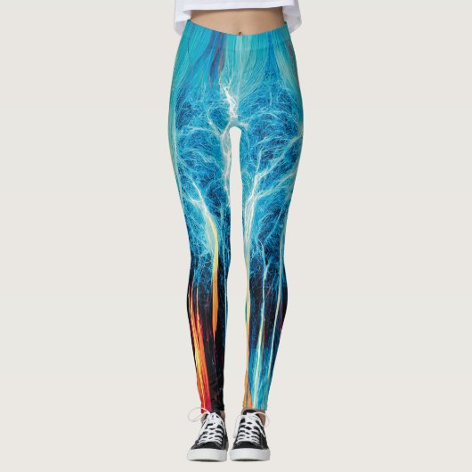 Abstraktes Kunstmuster Rot und Blue Electric Energ Leggings (Vorderseite)