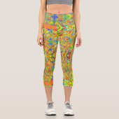 Abstraktes Kunstsari-Design Capri Leggings (Vorderseite)