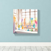 Abstraktes Kunststudio | Bright Airy Watercolor Leinwanddruck (Insitu (Holzboden))