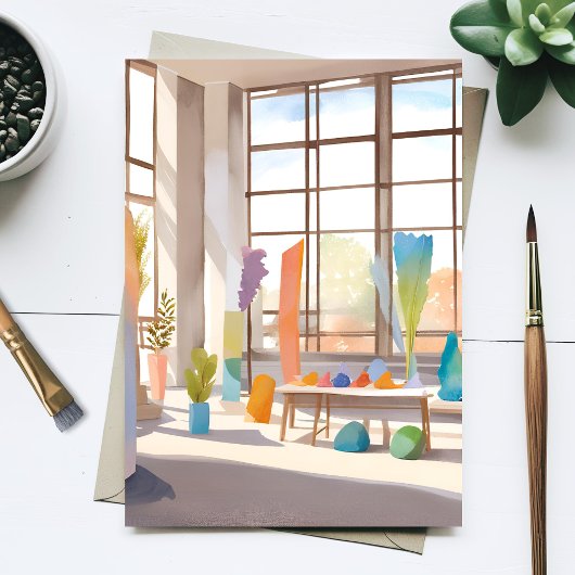 Abstraktes Kunststudio | Bright Airy Watercolor Postkarte