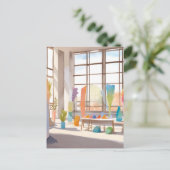 Abstraktes Kunststudio | Bright Airy Watercolor Postkarte (Stehend Vorderseite)
