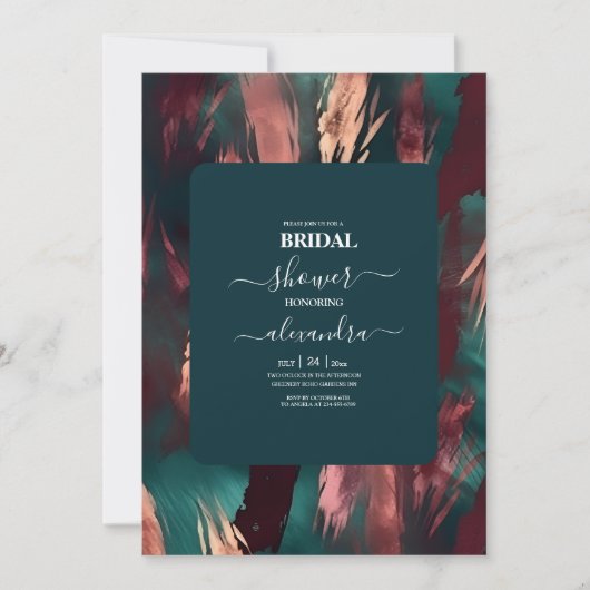 Abstraktes Kupfer dunkelgrün staubig rosa Braut Einladung (Vorderseite)