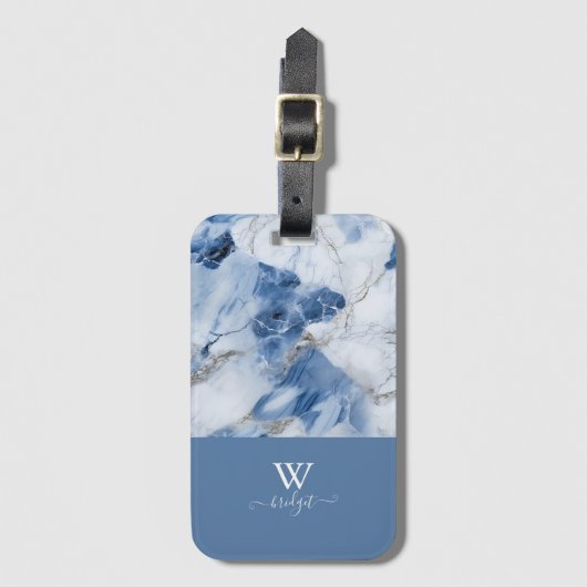 abstraktes Küstenmuster aus blauem Marmor Gepäckanhänger (Vorderseite Vertikal)