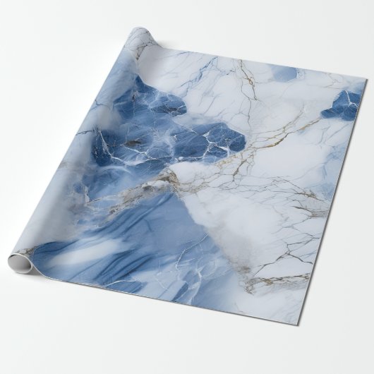 abstraktes Küstenmuster aus blauem Marmor Geschenkpapier (Ungerollt)
