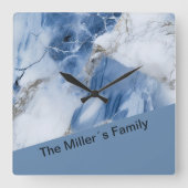 abstraktes Küstenmuster aus blauem Marmor Quadratische Wanduhr (Vorderseite)