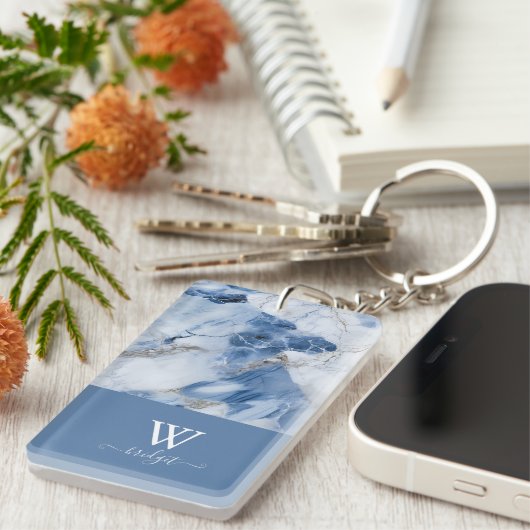 abstraktes Küstenmuster aus blauem Marmor Schlüsselanhänger (Vorderseite rechts)