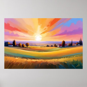 Abstraktes Landschaftstal Wiesen Hintergrund Poster