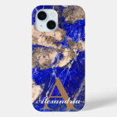 Abstraktes Lapis Lazuli Blue Granit Monogramm Case-Mate iPhone Hülle (Rückseite)