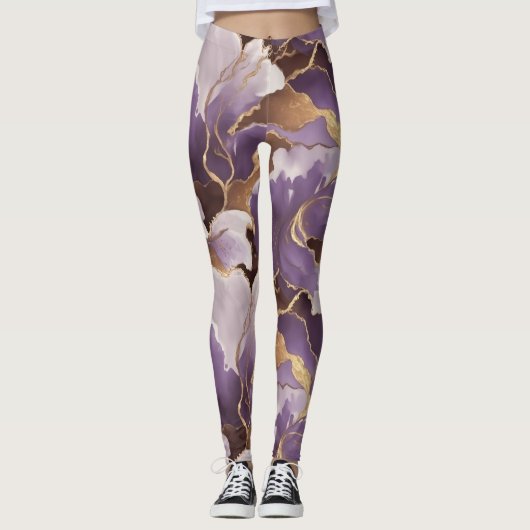 abstraktes Lavendel und Gold Leggings (Vorderseite)