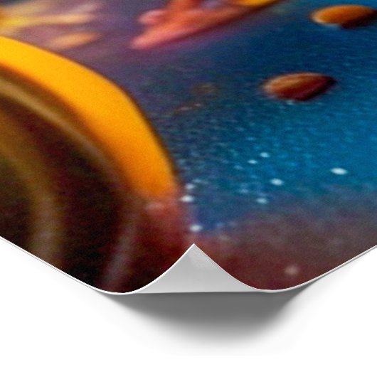 Abstraktes Leben: Kaffee, Katzen und buntes Chaos Poster (Ecke)