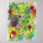Abstraktes, lebendiges Blumendoodle-Line-Artwork Poster (Vorne)