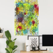Abstraktes, lebendiges Blumendoodle-Line-Artwork Poster (Heimbüro)