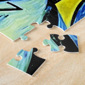 Abstraktes, lebendiges Porträt von Gelb und Blau Puzzle (Seite)