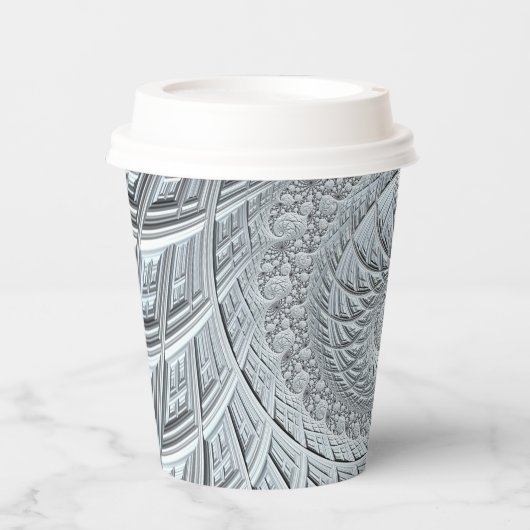 Abstraktes Light Gray Spiral Fraktal Pappbecher (Vorderseite)