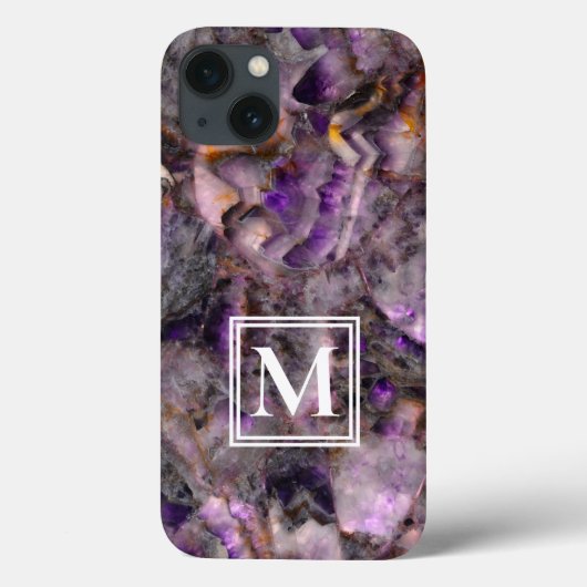 Abstraktes lila Amethystquartz-Marmormonogramm Case-Mate iPhone Hülle (Rückseite)