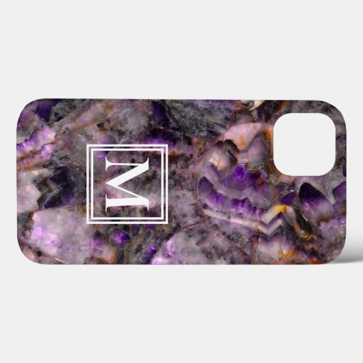 Abstraktes lila Amethystquartz-Marmormonogramm Case-Mate iPhone Hülle (Rückseite (Horizontal))