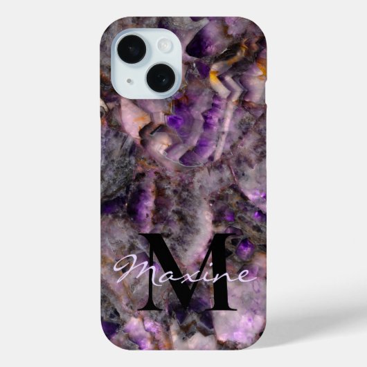 Abstraktes lila Amethystquartz-Marmormonogramm Case-Mate iPhone Hülle (Rückseite)