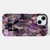 Abstraktes lila Amethystquartz-Marmormonogramm Case-Mate iPhone Hülle (Rückseite (Horizontal))