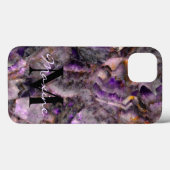 Abstraktes lila Amethystquartz-Marmormonogramm Case-Mate iPhone Hülle (Rückseite (Horizontal))