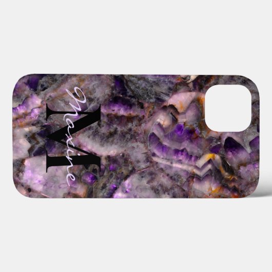 Abstraktes lila Amethystquartz-Marmormonogramm Case-Mate iPhone Hülle (Rückseite (Horizontal))