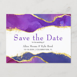 Abstraktes Lila Fuchsia-Gold Save the Date Ankündigungspostkarte