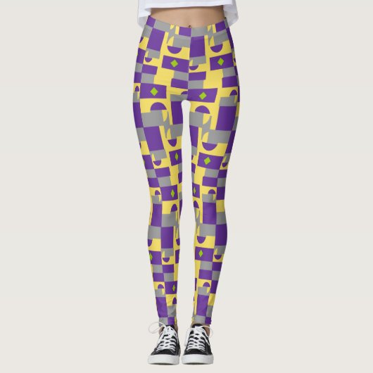 Abstraktes Lila Gelbmuster mit Halbkreisen Leggings (Vorderseite)