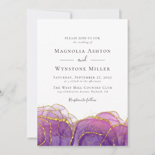 Abstraktes Lila Gold bei einer Hochzeit Einladung (Vorderseite)