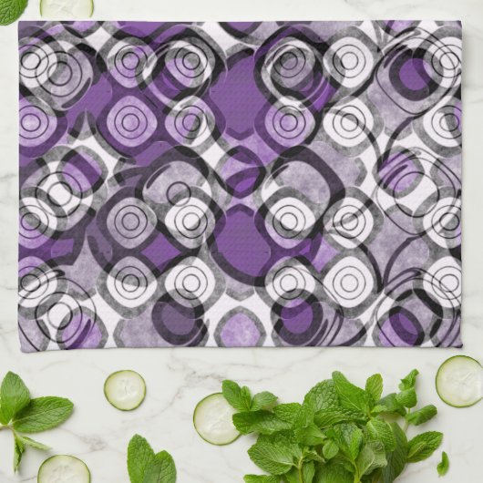 Abstraktes Lila, graues und schwarzes Zirkelmuster Geschirrtuch (Gefaltet)