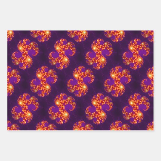 Abstraktes Lila Orange Fraktal Art Muster Geschenkpapier Set (Vorderseite)