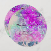 ABSTRAKTES LILA PINK AQUAMARINE BLUE WAVES IN GLIT EINLADUNG (Vorne/Hinten)