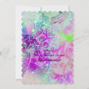 ABSTRAKTES LILA PINK AQUAMARINE BLUE WAVES IN GLIT EINLADUNG