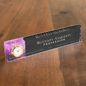 Abstraktes Lila Schwarzes Gold Namensplakette (Seite)