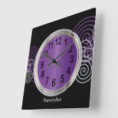 Abstraktes Lila- und Silbermetallic-Design Quadratische Wanduhr (Winkel)