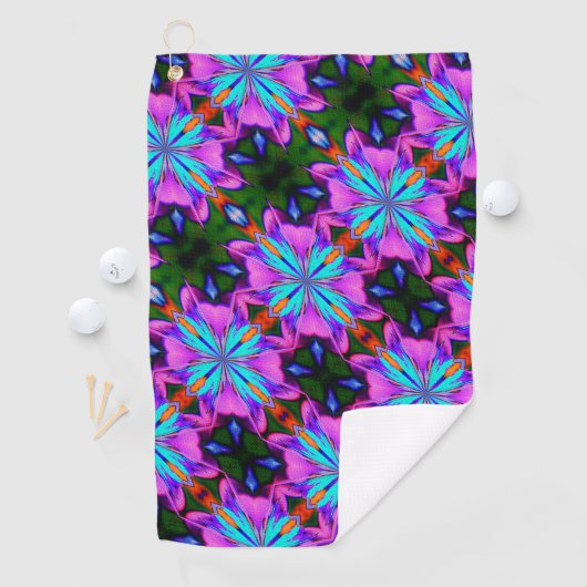 Abstraktes Lila und türkisches Kaleidoskop Kunst Golfhandtuch (Insitu)