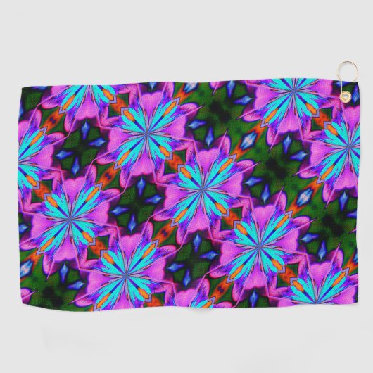 Abstraktes Lila und türkisches Kaleidoskop Kunst Golfhandtuch (Horizontal)