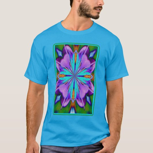 Abstraktes Lila und türkisches Kaleidoskop Kunst T-Shirt (Vorderseite)