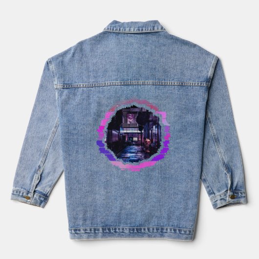 Abstraktes Lofi City Artwork Jeansjacke (Rückseite)