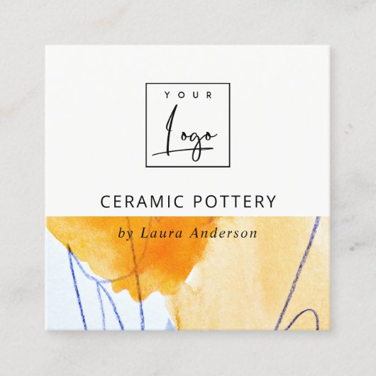Abstraktes Logo für künstlerisch gelbe blaue Aquar Quadratische Visitenkarte (Vorderseite)