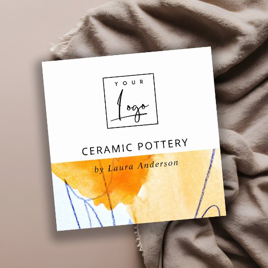 Abstraktes Logo für künstlerisch gelbe blaue Aquar Quadratische Visitenkarte