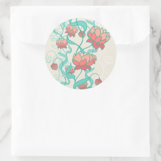 Abstraktes Lotus-Muster Runder Aufkleber (Tasche)