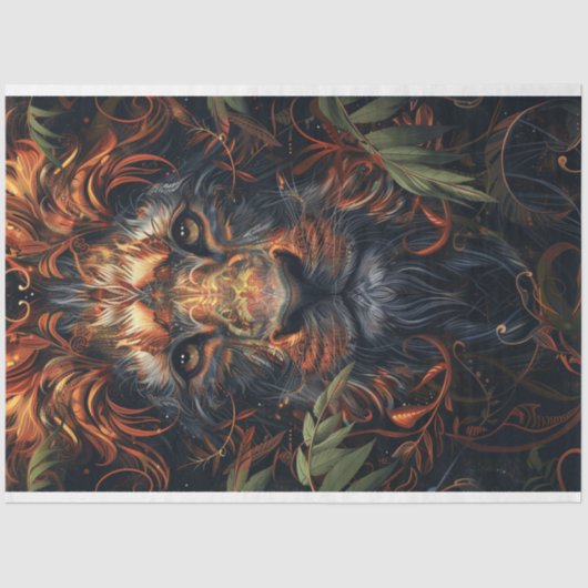 Abstraktes Löwendekoupage in leuchtenden Farben Seidenpapier (Vorderseite)