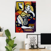 Abstraktes Mädchen auf Handy, bearbeiten Text Poster (Heimbüro)
