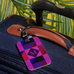 Abstraktes Magenta geometrisches Muster-Monogramm Gepäckanhänger