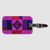 Abstraktes Magenta geometrisches Muster-Monogramm Gepäckanhänger (Vorderseite (Horizontal))