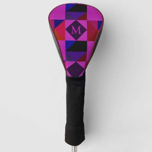 Abstraktes Magenta geometrisches Muster Monogramm Golf Headcover (Vorderseite)