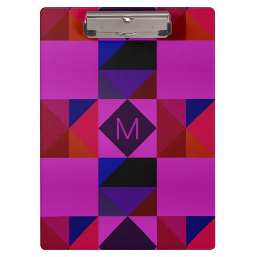 Abstraktes Magenta geometrisches Muster Monogramm Klemmbrett (Vorderseite)