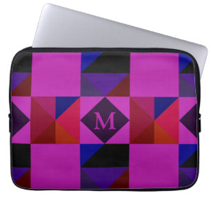Abstraktes Magenta geometrisches Muster Monogramm Laptopschutzhülle