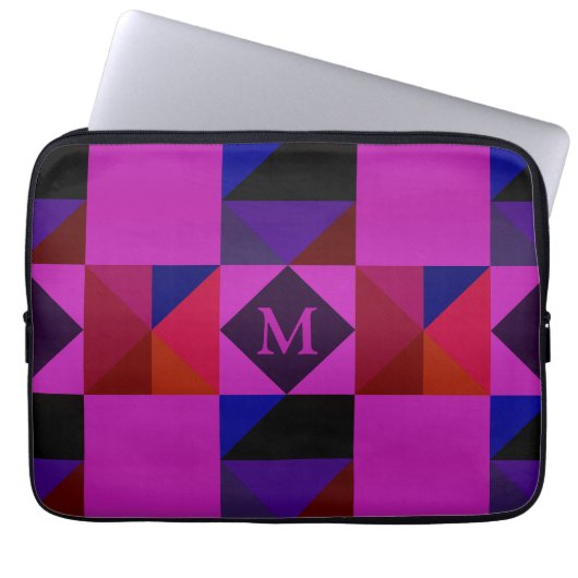 Abstraktes Magenta geometrisches Muster Monogramm Laptopschutzhülle (Vorderseite)