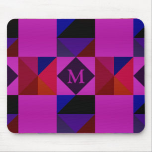 Abstraktes Magenta geometrisches Muster Monogramm Mousepad