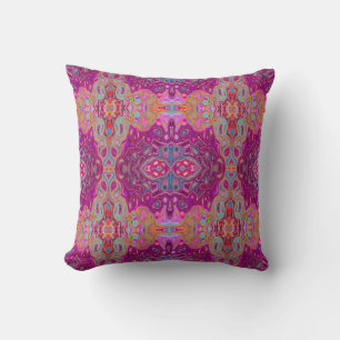 Abstraktes Magenta Rosa, Blau und Rot Groovy-Muste Kissen